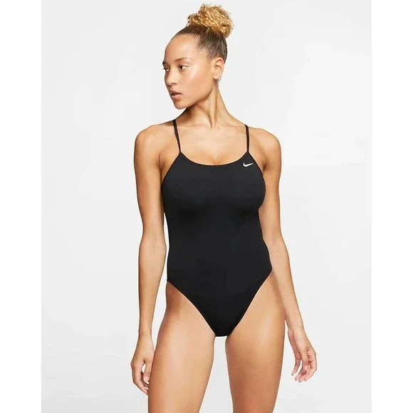 NWT Nike Sz S NESSA Black With White Swish Tank One Piece Swimsuit - Picture 9 of 11
